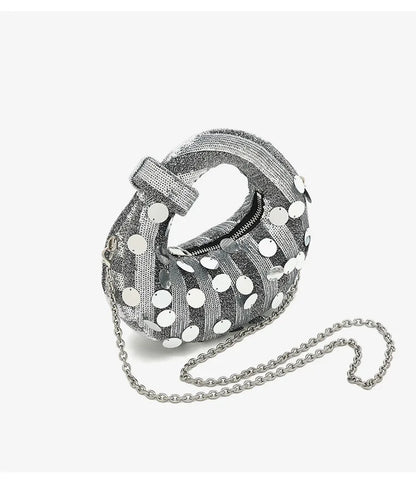 Half Moon Evening Clutch Party Bags For Women Luxury Designer Denim Tassel Rhinestone Handbag Shiny Sequins Chain Shoulder Purse