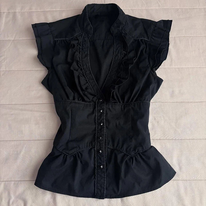 Y2K Gothic Aesthetic Top Square Neck Women's Retro Harajuku Fashion Casual Fairy Style Sweet and Cute Emotional Girl