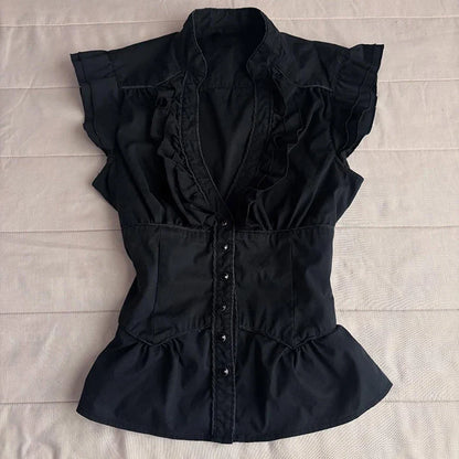 Y2K Gothic Aesthetic Top Square Neck Women's Retro Harajuku Fashion Casual Fairy Style Sweet and Cute Emotional Girl