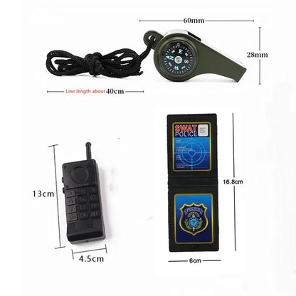 Girls Police Officer Work Uniform Halloween Role Play Button Costume Police Toy Accessory with Walkie Talkie Whistle Baton Gift