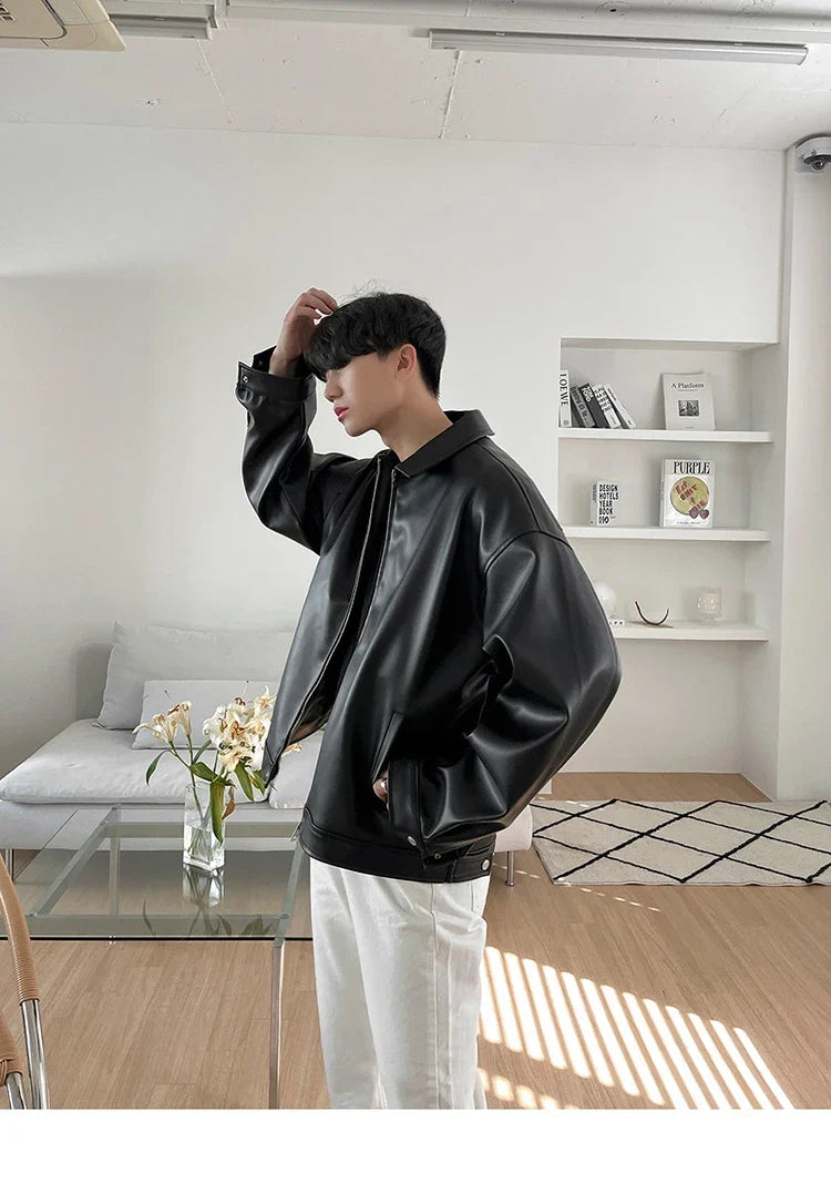 Spring Autumn Cool Luxury Short Black Soft Light Pu Leather Jacket Men Zipper Casual Mens Jackets and Coats Fashion