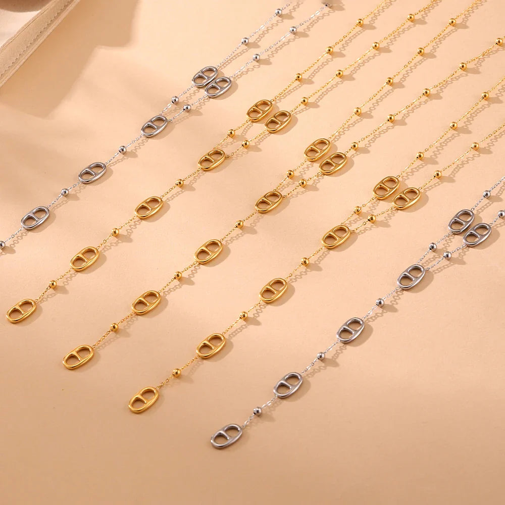 Fashion Long Chain Stainless Steel Necklacs For Women PVD Real Gold Plated Metal Female Collar Party Banquet Jewelry