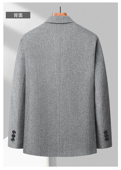 Men's Wool Blazer Herringbone Pattern Casual Business Suit Jacket Comfortable and Stylish Coat