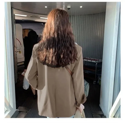 Chic Black Women's Short Suit Jacket Korean Style Casual High-End Feeling Spring Autumn New Fashion Polyester Fiber Coat