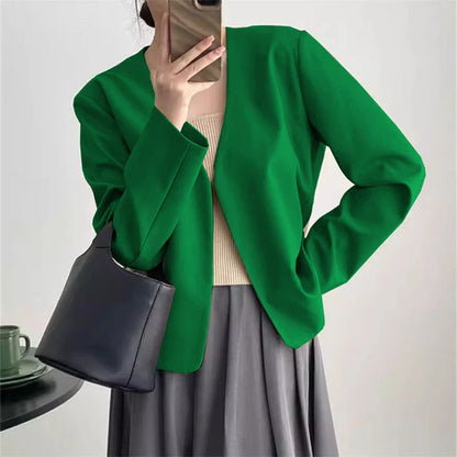 2025 Spring Autumn Fashion New Women's Suit Jackets Solid Short Coats Korean Blazers Long Sleeve Cardigan Coat Without Placket