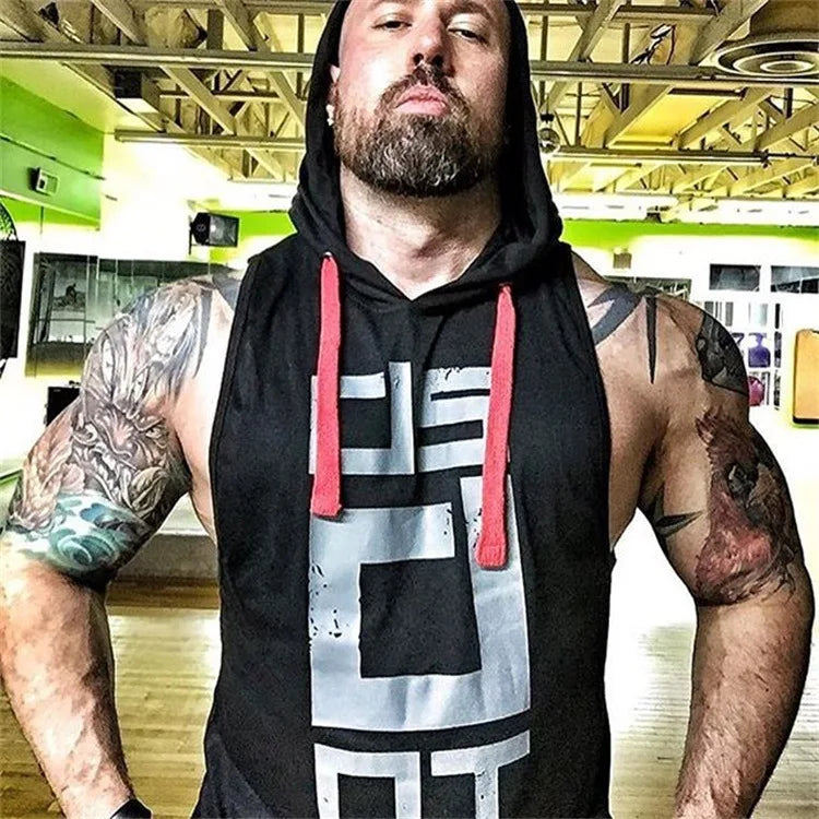 Mens Street Corner Pullovers Fitness Sport Sleeveless Hoodies Gym Bodybuilding Running Training Jogging Cotton Casual Sportswear