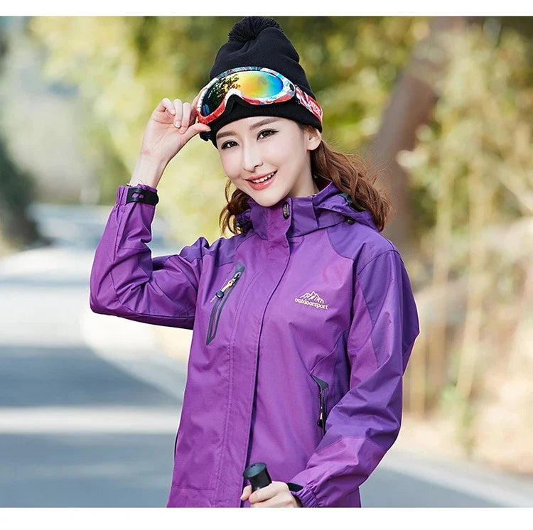 Women Autumn Trekking Jacket Outdoor Hiking Rain Coat Windbreaker Waterproof Hooded Camping Cycling Climbing Warm