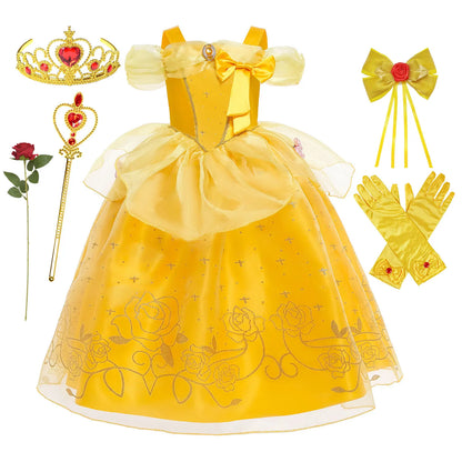 2026 Kid England Style Belle Deluxe Princess Costume Carnival Apparel Birthday Party Carnival Beauty and Beast Cosplay Dress