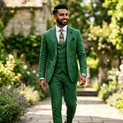 Sage Green Wedding Suits for Men Linen Summer Men Suits 3 Pieces Slim Fit Formal Blazer Vest Pants Set for Groom Prom Party suit