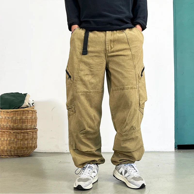 Japanese Streetwear High Quality Long Staple Cotton Twill Cargo Pants Men Harajuku Plus Size Casual Work Pants Baggy Trousers