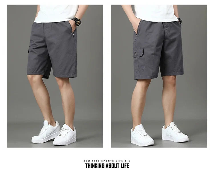 Summer new men's work shorts pocket zip trend versatile casual trousers five work trousers