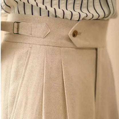 Linen Straight Pant For Men 2024 Summer Business Gentleman Naples Pant Paris Buckle Drape High Waisted Trousers Men Formal Pant