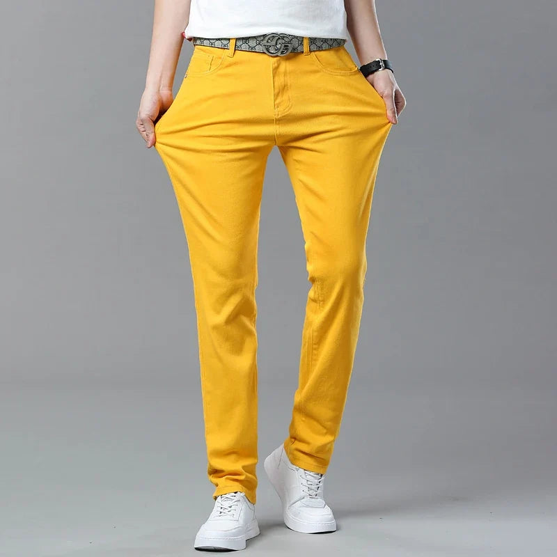 Spring New Men's Casual Jeans Fashion Korean Elastic Cotton Denim Pants Youth Trend Solid Color Fit Straight Trousers