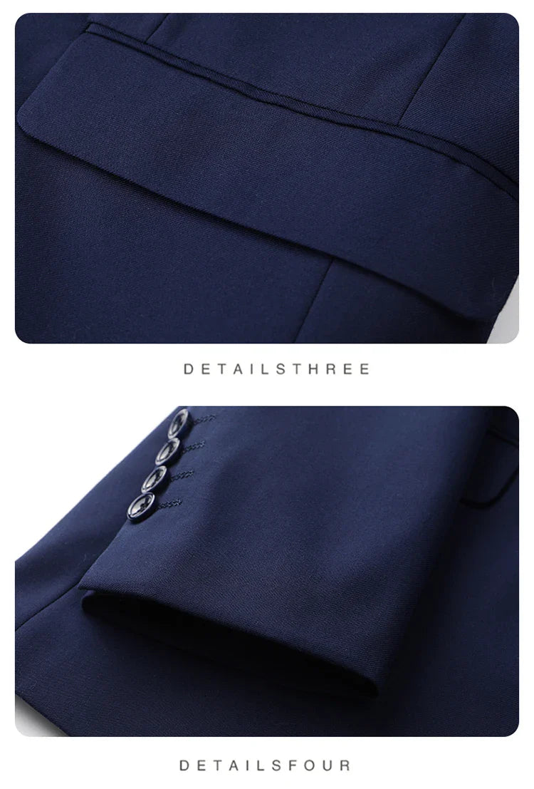 High-End Large Size Men's Three-Piece Suit Set - Business Formal Wedding Dress Coat Vest Trousers Combo for Plus Size Men