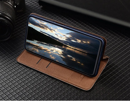 For APPLE iPhone 17 16 16E 15 14 Pro Max Air Plus Flip Case Grid Pattern Magnetic Cover Cowhide Genuine Leather Wallet Covers