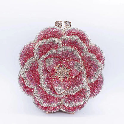 Rose Flower Crystal Evening Bags for Women Rhinestone Clutches Luxury Elegant Handbags Wedding Bride Gift Bags Banquet Shiny Bag