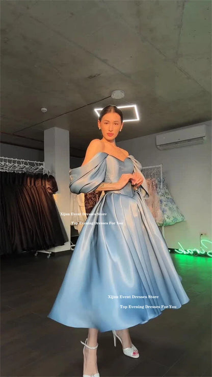 Princess Blue Long Evening Dresses Off The Shoulder A-Line Formal Prom Gowns Sweetheart Birthday Party Dresses Customized