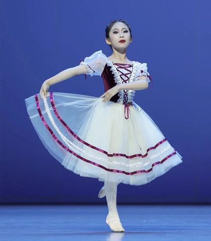 Adults Women Girls Long Ballerina Dress Kids Child Giselle Performance Swan Dance Costume Red Romantic Tutu Ballet Skirt Clothes