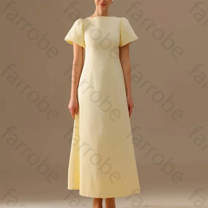 Customize Boat Neck Dress with Puff Sleeves and Back Bow Evening Dresses Formal Exquisite High Quality Prom Party Gown for Women