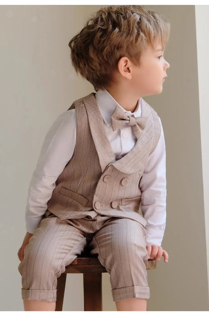 Children Luxurious Khaki Photography Suit Boys Formal Ceremony Costume Kids Birthday Wedding Party Performance Tuxedo Dress