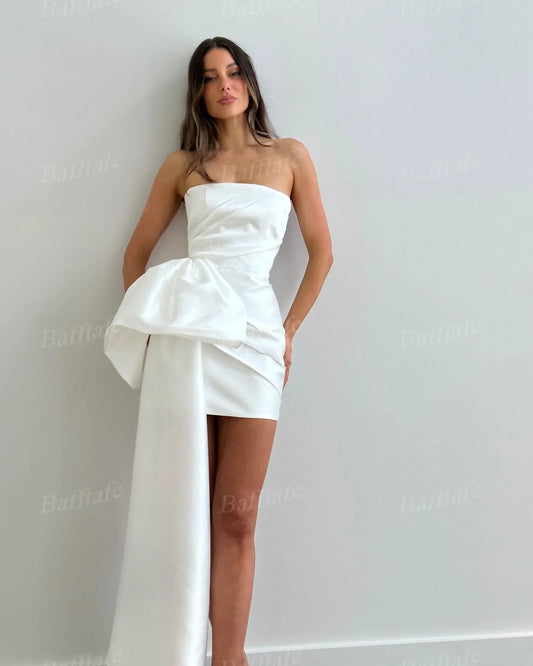 Sheath Women Mini Prom Party Dresses Strapless Pleat Formal Wedding Dress For Bridesmaid Cocktail Gowns Customized