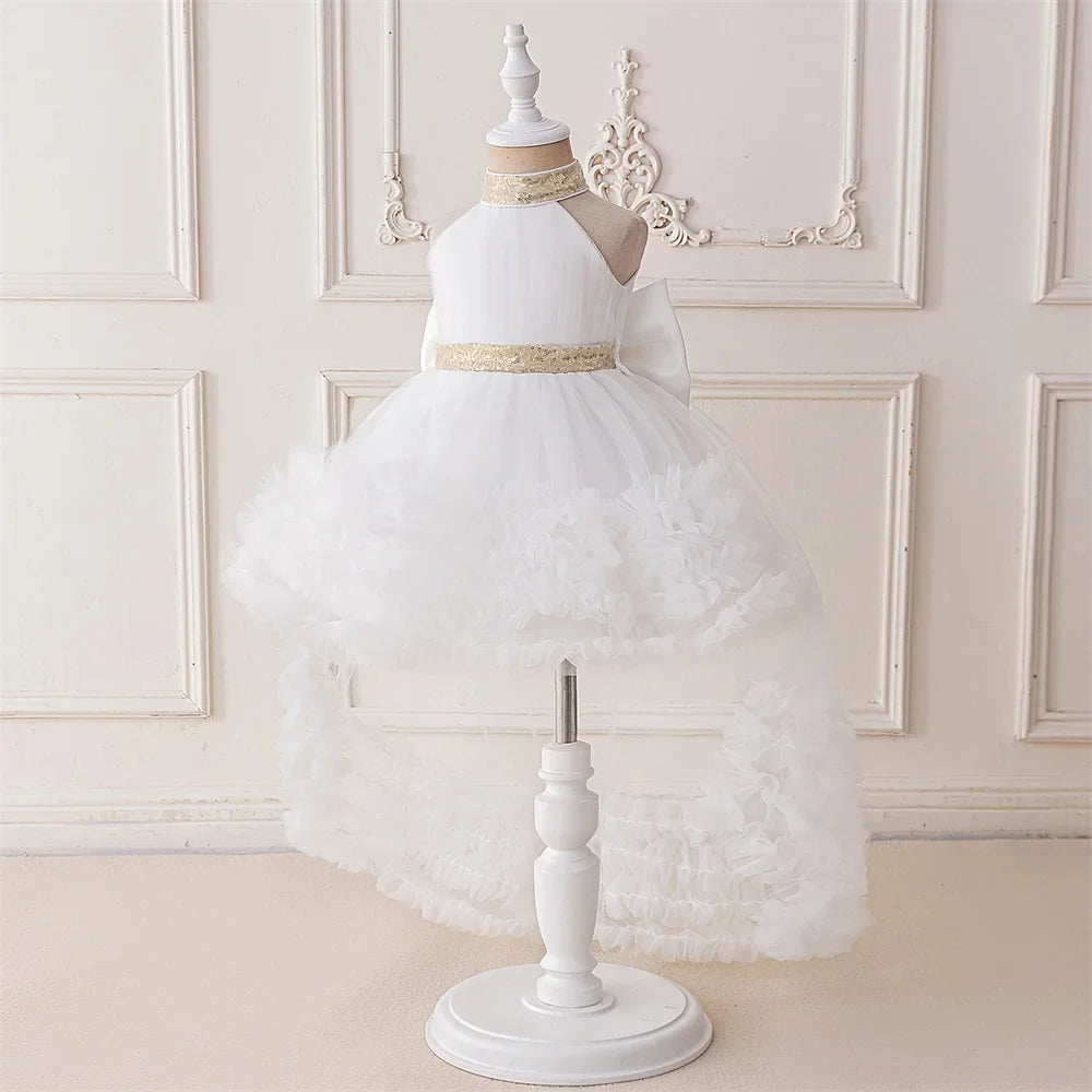 Big Bow Sequin Baby Party Girl Dresses Toddler Trailing 1st Bridesmaid Birthday Princess Dress Baby Gala Wedding Evening Costume