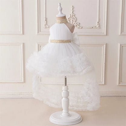 Big Bow Sequin Baby Party Girl Dresses Toddler Trailing 1st Bridesmaid Birthday Princess Dress Baby Gala Wedding Evening Costume