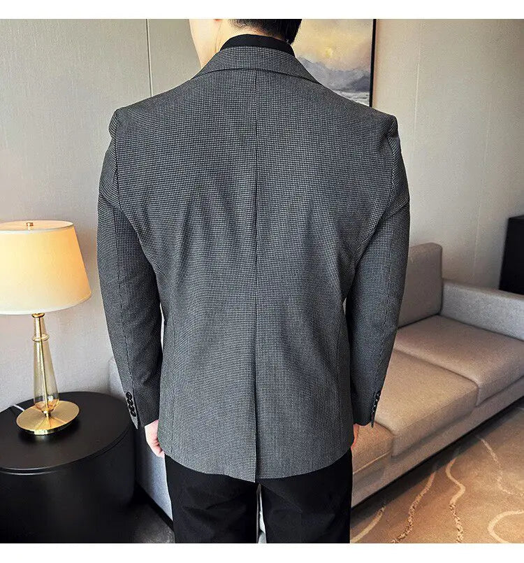 Korean Vintage Elegant Men's Business Slim Fit Suit Jacket 2026 New Fashion Lapel Single Breasted Men Social Party Dress Coats