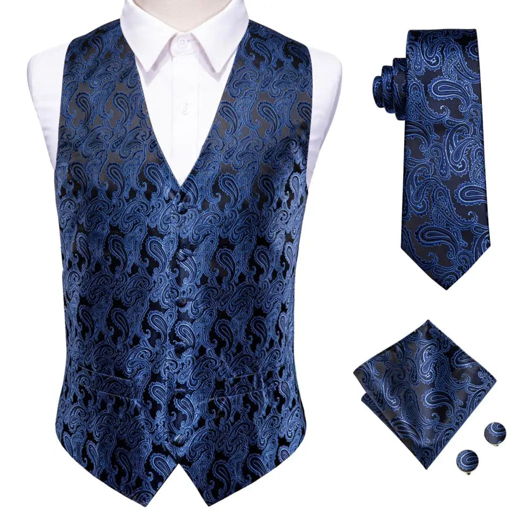 Mens Vests Tie Sets V-Neck Grey Red Purple Blue Green Pink Black Waistcoat Hanky Cufflinks Wedding Business Designer