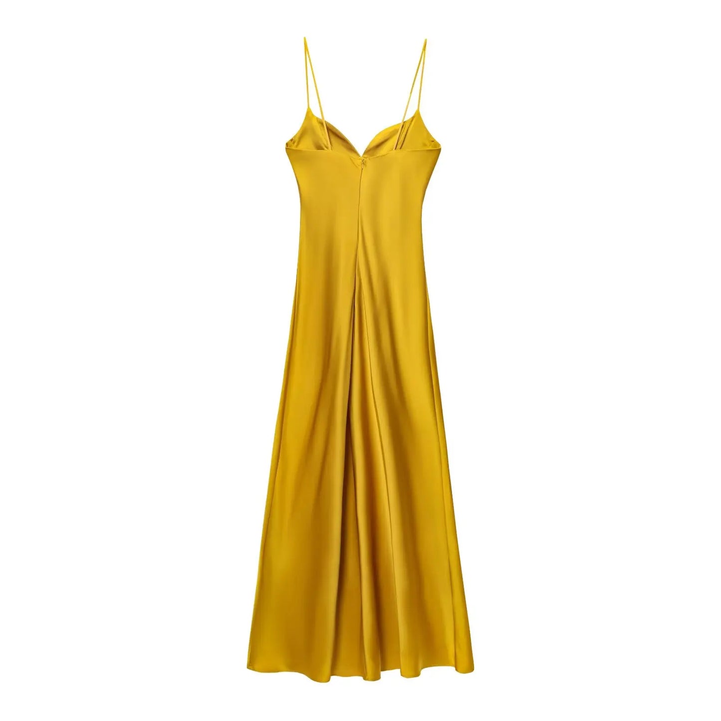 2025 Women Red V-Neck Holiday Style Satin Texture Long Dress Sleeveless Summer Women's Back Zipper Fashion Sling Dresses