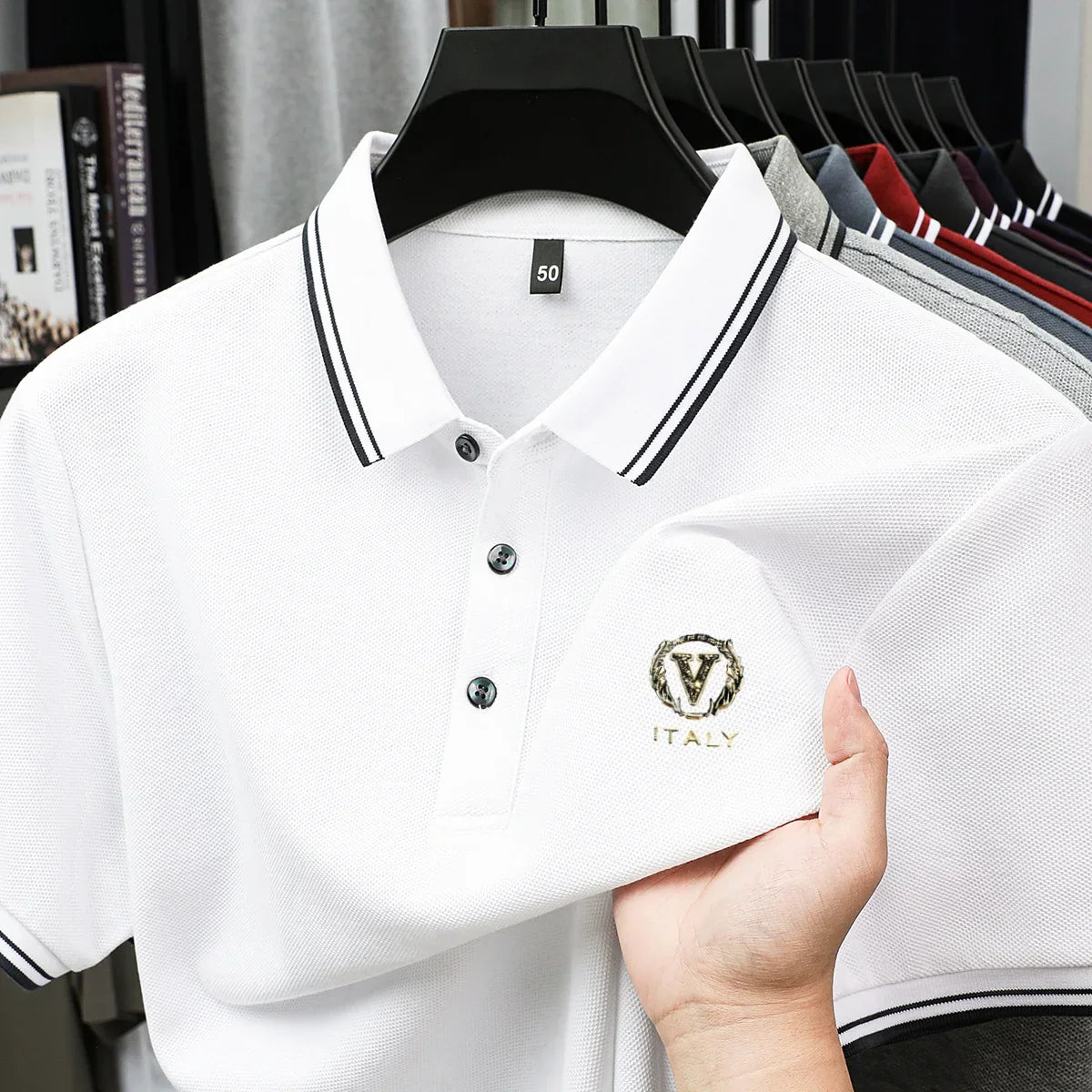 100% pure cotton men's polo shirt high-end brand unique letter printed short sleeve summer new comfortable casual lapel T-shirt