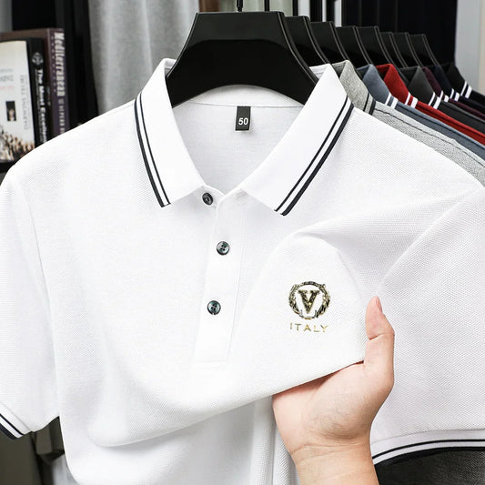 100% pure cotton men's polo shirt high-end brand unique letter printed short sleeve summer new comfortable casual lapel T-shirt