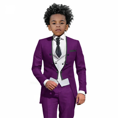 2025 Autumn Handsome Wedding Suits 3 Pieces For Kids, Boys Slim Fit Tuxedo Performance Costumes,Formal Blazer Banquet Outfit