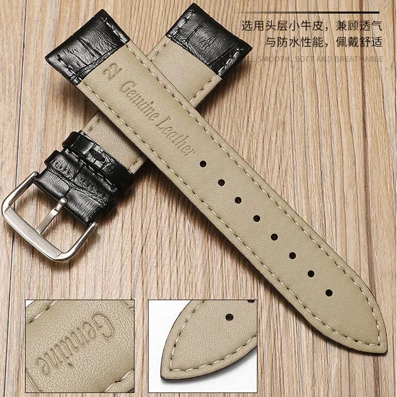 Genuine Calfskin Strap Slub Pattern Watch Accessories 10/12/13/14/15/16/17/18/19/20/21/22/24mm Universal Watchband/