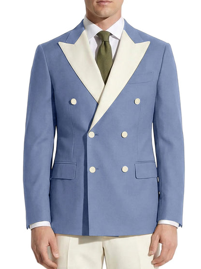 Classic Men's Tuxedo Jacket White Peak Lapel Patched Double Breasted Slim Fit Blazer for Business Formal Wedding Groom Prom Coat