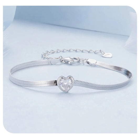 Bracelet chaîne maille serpent à chevrons punk en argent sterling 925, chaîne à maillons lame cœur plaquée platine pour femmes, bijoux fins