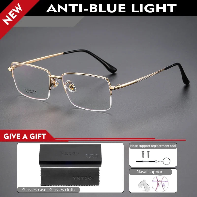 Simple New Retro Ultra-light Titanium Eyeglass Frames Men's Anti-blue Light Glasses Can Be Customized Prescription 18012