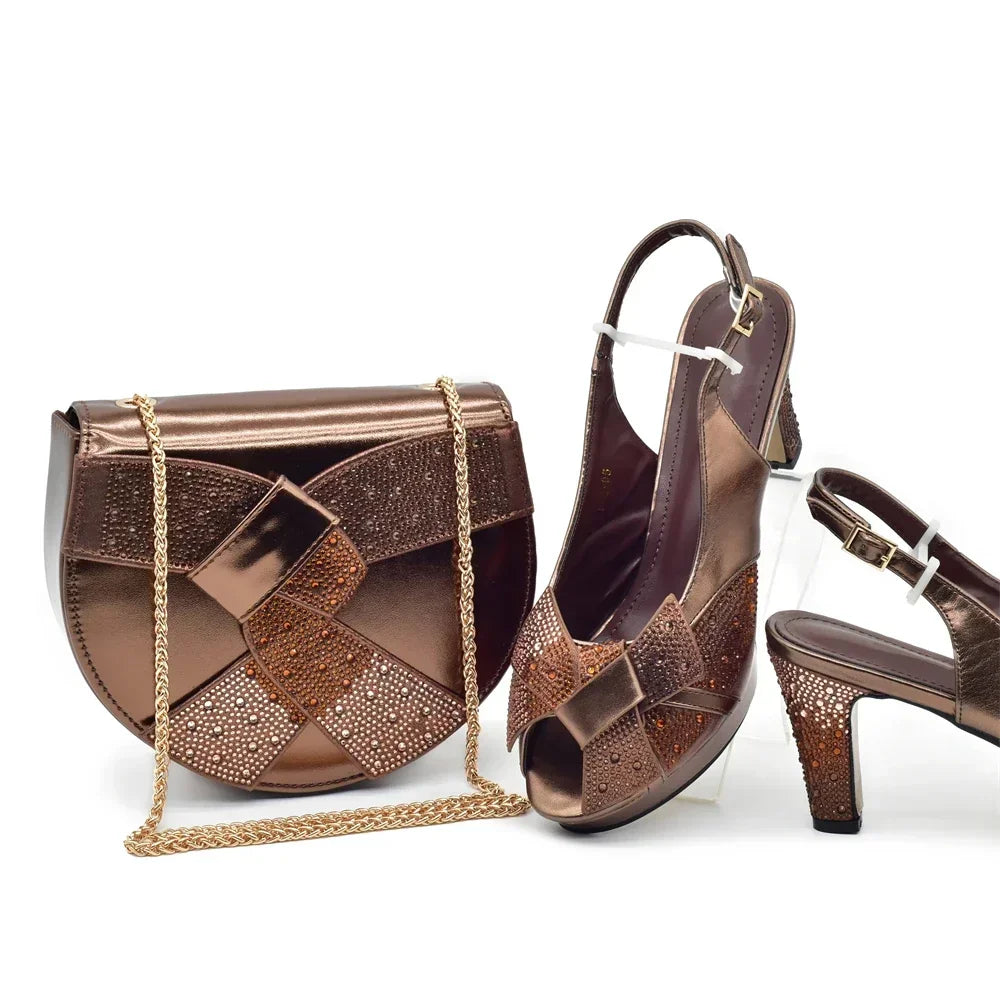 New Arrival Shoes and Bags Set for Women 2026 Italian Wedding Shoe for Women Bride Ladies High Heel Shoes with Rhinestone