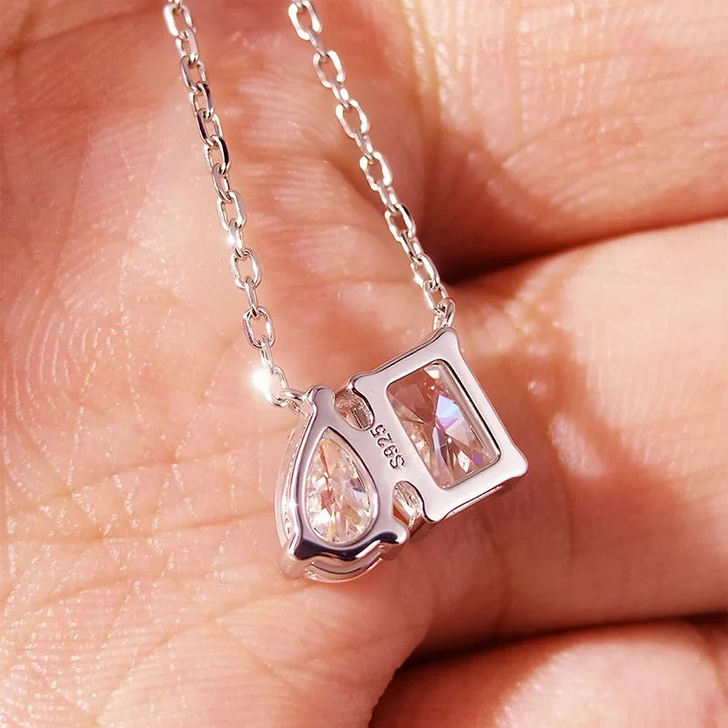 2-5CTTW Radiant Cut Moissanite Necklace for Women 2 Stones Luxury Lab Diamond Pendant S925 Sterling Silver Plated 18K