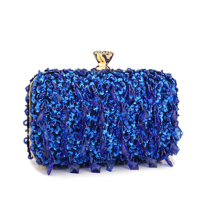 Glitter Party Dinner Evening Bags Purple Color Tassel Acrylic Clutch Bags Flap Fashion Metal Chain Diamonds Handbags Beading