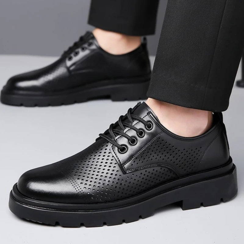 Men's Soft Leather Sandals Business British Style Perforated Breathable Non-Slip Suit Wedding Dress Shoes Summer