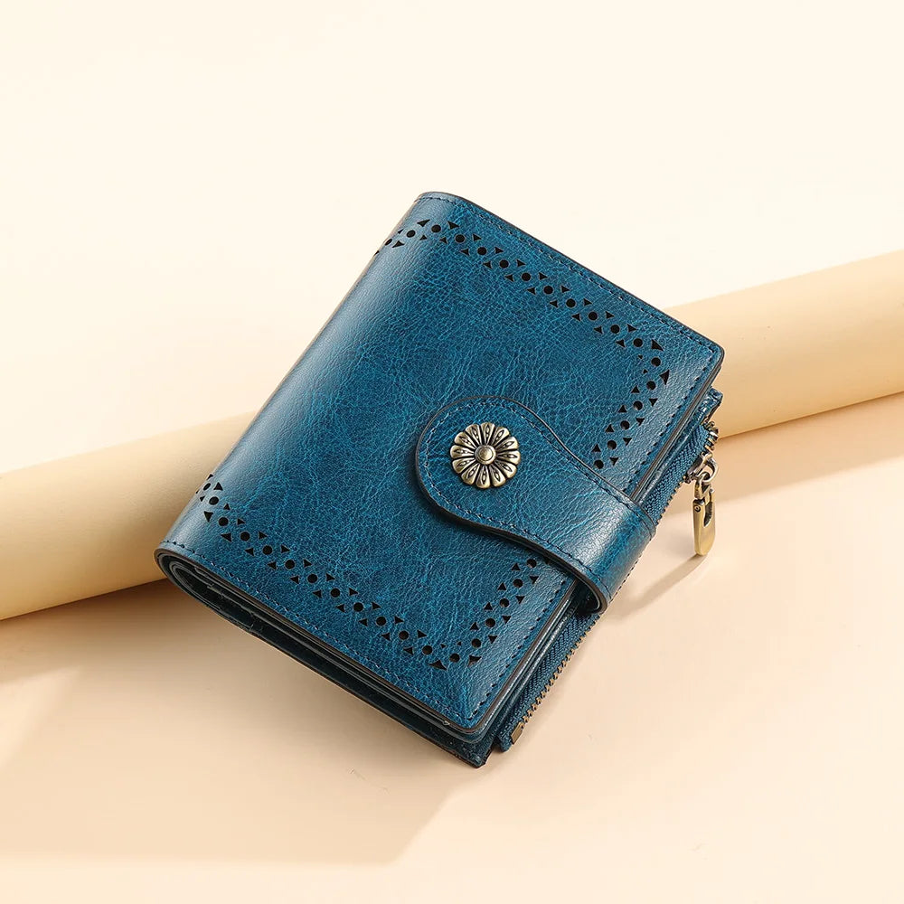 Women's Wallet Short Zipper Female Tri-Fold Vertical Card Holder Original Purse Anti-RFID