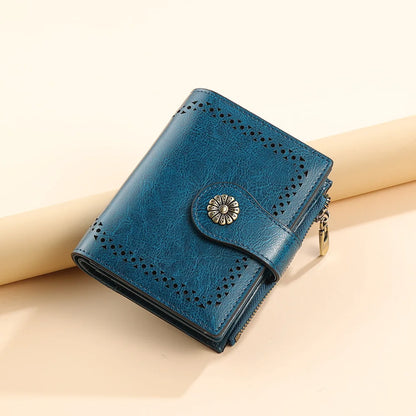 Women's Wallet Short Zipper Female Tri-Fold Vertical Card Holder Original Purse Anti-RFID