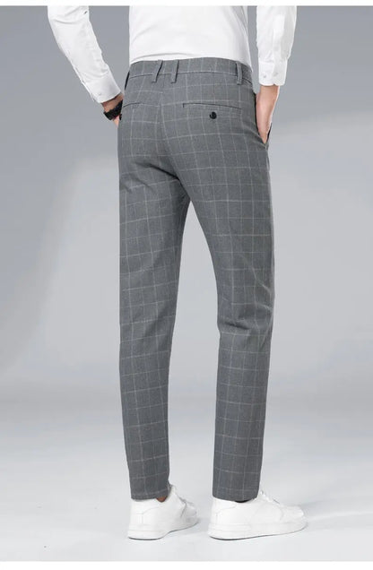 Autumn Winter Men's Business Casual Plaid Pants Korean Fashion Stretch Slim Fit Suit Pants Male Office Formal Versatile Trouser