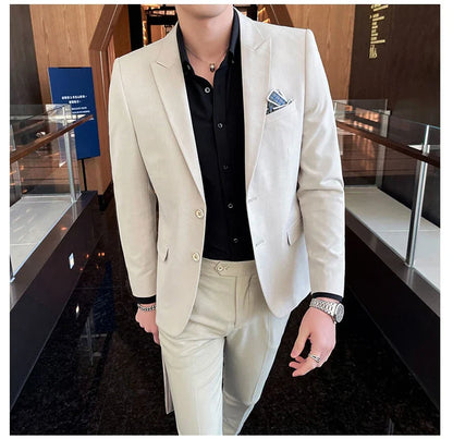 2025 Slim Fit Three-Piece Business Suit Set High-End Korean Style Wedding Groom Party Dress Suit Vest Trousers M-4XL