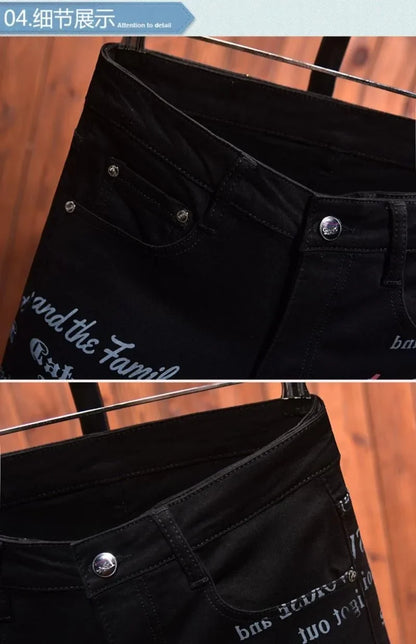 2025 Spring and Autumn New Fashion Trend Printed Black Straight Leg Jeans Men's Casual Comfort Breathable High Quality Pants