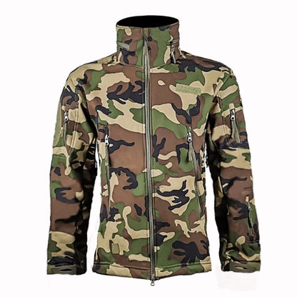 Outdoor Tactical Jacket Men's Stand-up Collar Plush Thickened Soft Shell Jacket Winter Windproof Waterproof Camouflage Coat