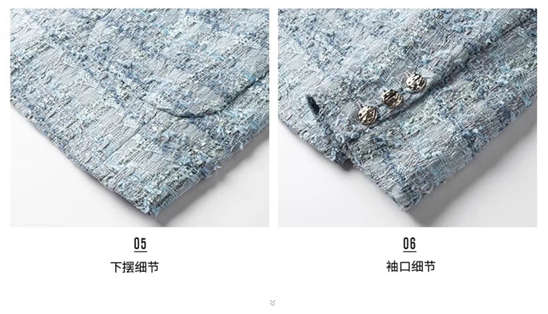 Autumn Loose Casual Colorful Blue Tweed Blazers Jacket for Men Long Sleeve Double Breasted Mens Designer Clothes