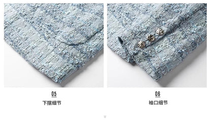 Autumn Loose Casual Colorful Blue Tweed Blazers Jacket for Men Long Sleeve Double Breasted Mens Designer Clothes
