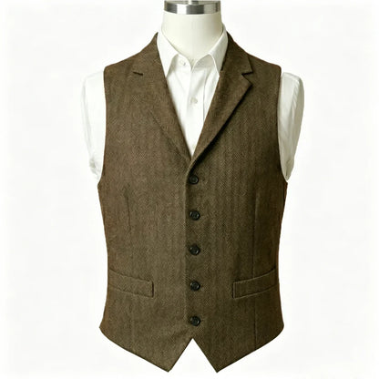 Men Vest Army Green Herringbone Single Button With Lapel Waistcoat For Wedding Business Office Work Daily Casual Men Suit Vest